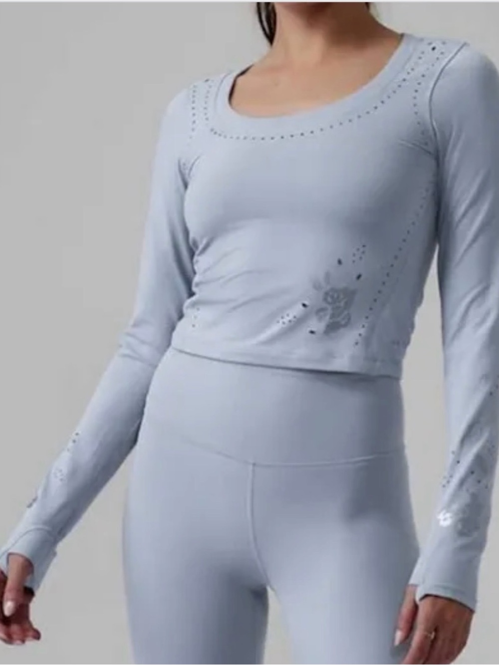 Athleta Sky Blue Long Sleeve Seamless Crop Top and legging